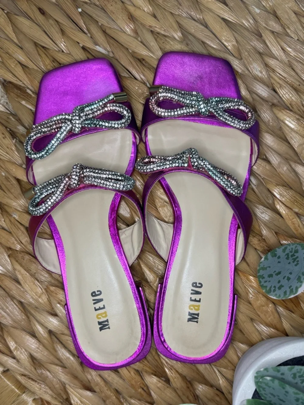 Maeve Anthropologie Magenta Satin Embellished Slide Sandals - Picture 2 of 15